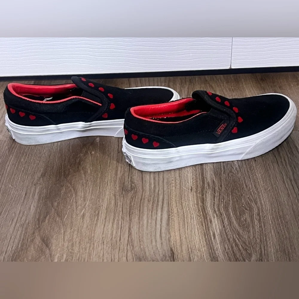 Vans Slip-On Sneakers with Red Heart Accents